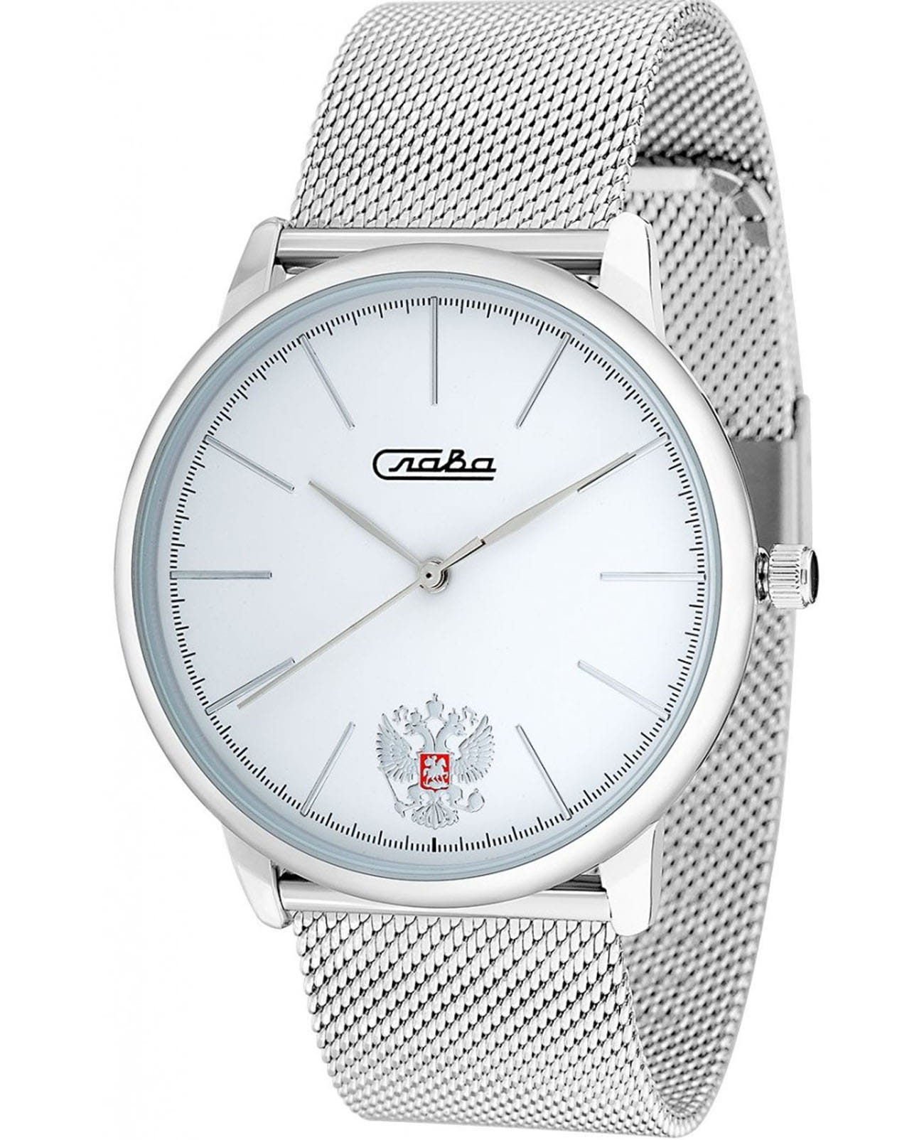 Слава Слава Традиция 1721978/2035-100  1721978/2035-100 кварцевые мужские часы белый циферблат, браслет нержавеющая сталь — вид спереди